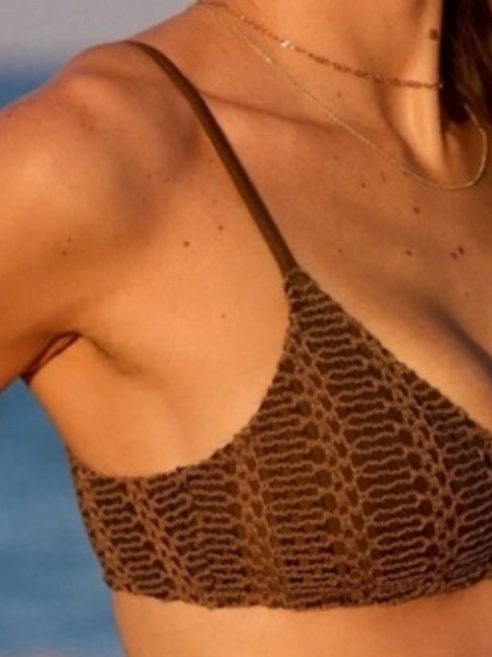 aerie Crochet Triangle Bralette in Brown - Textured Swim Bra - Size L / NWT - Picture 6 of 7
